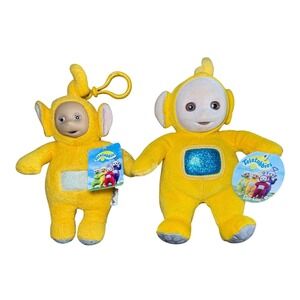 Vtg Teletubbies Laa-Laa Plush Set 1998 Key Chain Coin Purse & Eden Bean Bag NWT